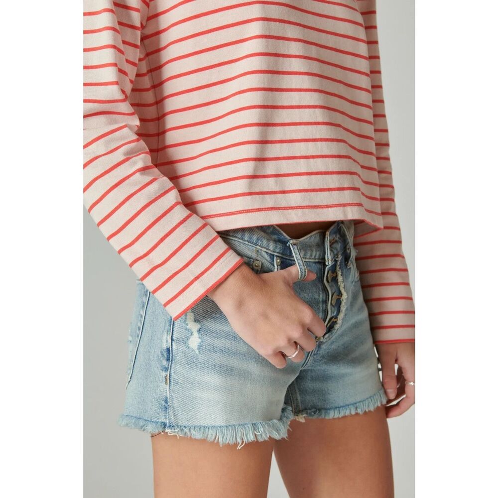 Lucky Brand Red & Pink Striped Boxy Fit Breton Long Sleeve Tee Size L - Picture 4 of 12
